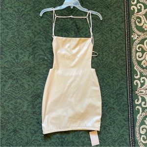 Faux leather backless tan small mini dress (WITH TAG ON, never worn)